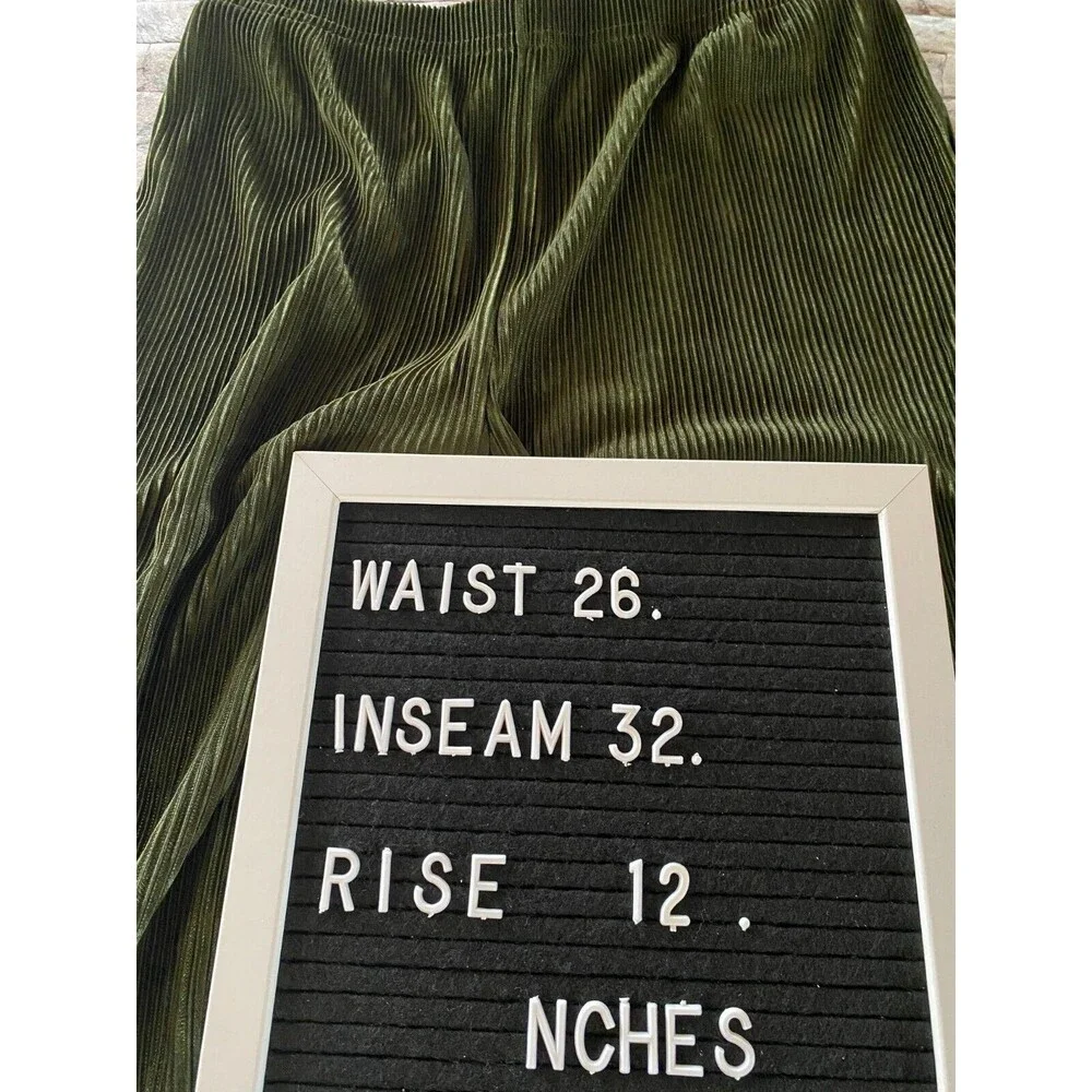 Say Anything 2pc Top Pants Sz M Olive Green Ribbed Long Sleeve Button Down Sheer - Picture 14 of 14